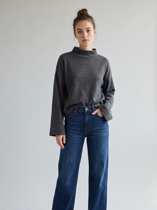 Madewell Tops - Women's Madewell Mockneck Sweatshirt M Gray Black Houndstooth